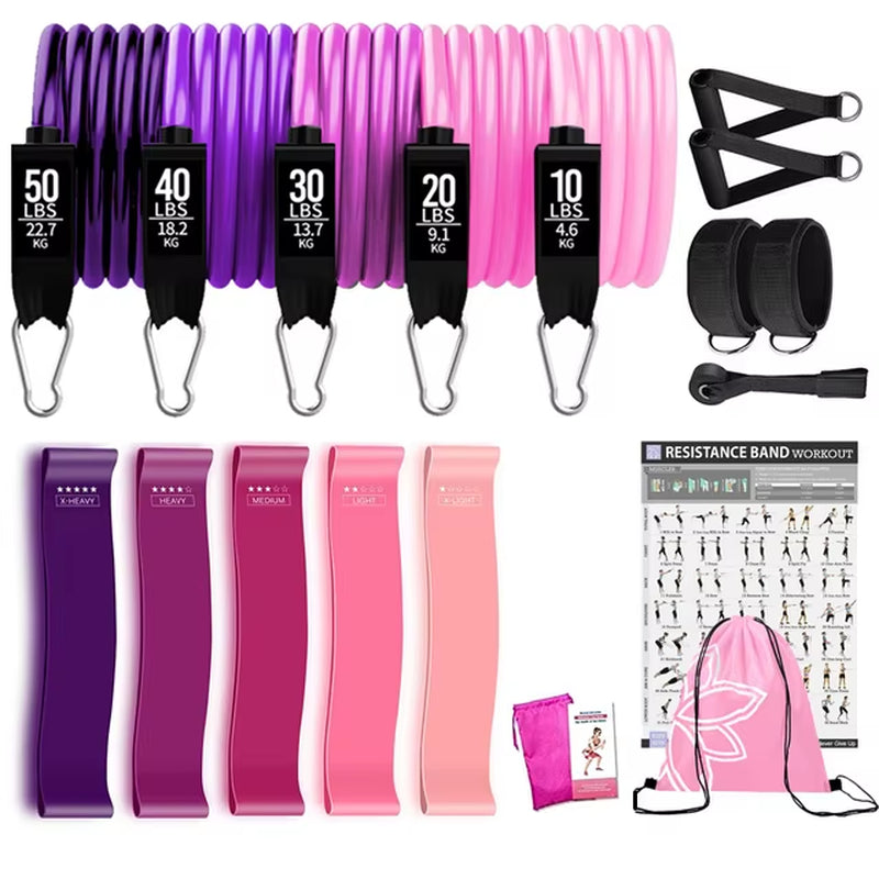 360Lbs Fitness Exercises Resistance Bands Set Elastic Tubes Pull Rope Yoga Band Training Workout Equipment for Home Gym Weight