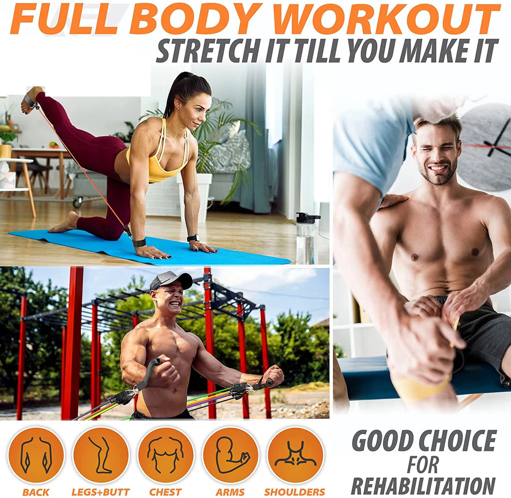 360Lbs Fitness Exercises Resistance Bands Set Elastic Tubes Pull Rope Yoga Band Training Workout Equipment for Home Gym Weight